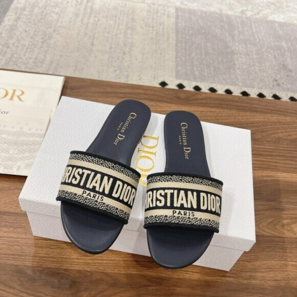 DIOR Dway Slide Deep Blue Embroidered Cotton - Picture 2 of 8